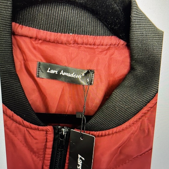 Men's Small Bomber Style Jacket Lars Amadeus Quilted Lightweight Burgundy NWT - Picture 4 of 8